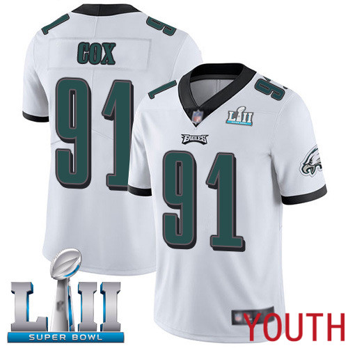 Youth Philadelphia Eagles #91 Fletcher Cox White Vapor Untouchable NFL Jersey Limited Player Super Bowl LII->youth nfl jersey->Youth Jersey